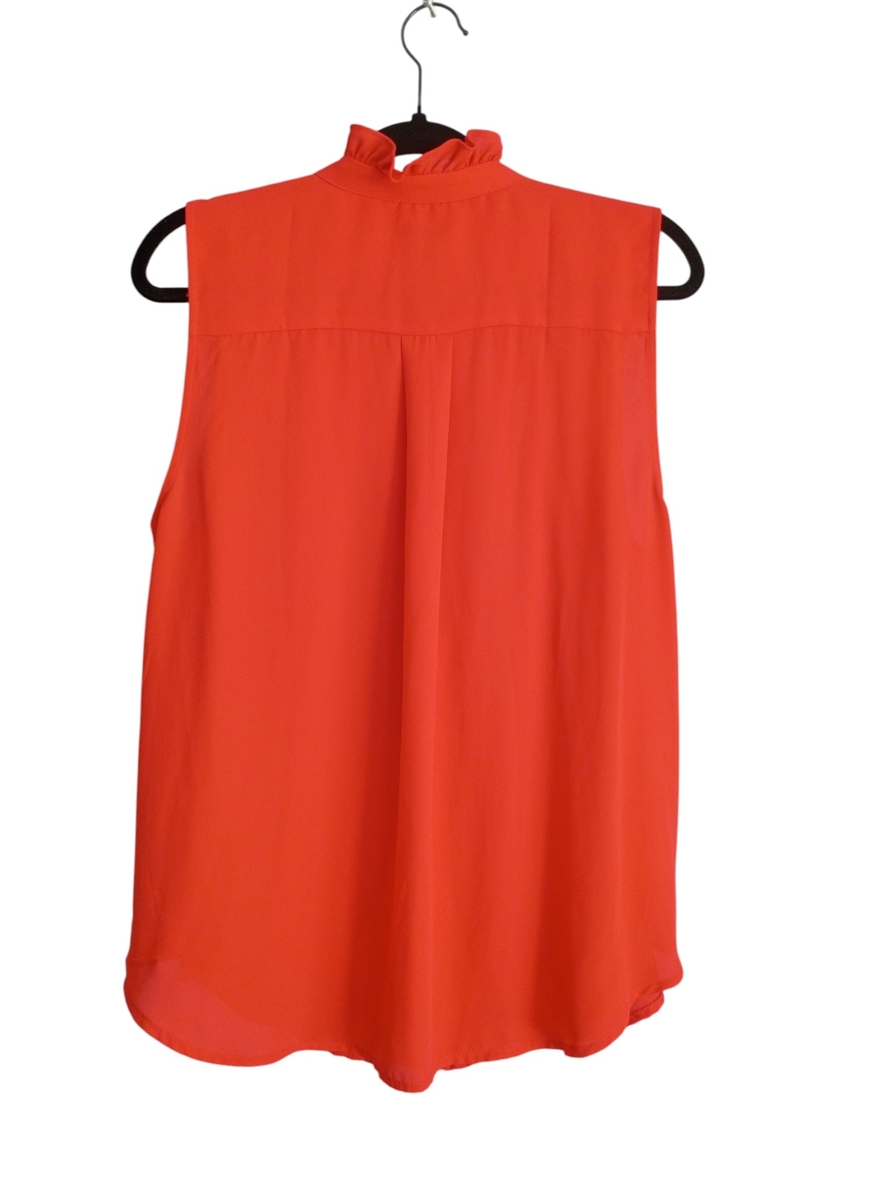 Ann Taylor Sleeveless Ruffle Pintuck Blouse in Coral/Red SZ L - Picture 2 of 6